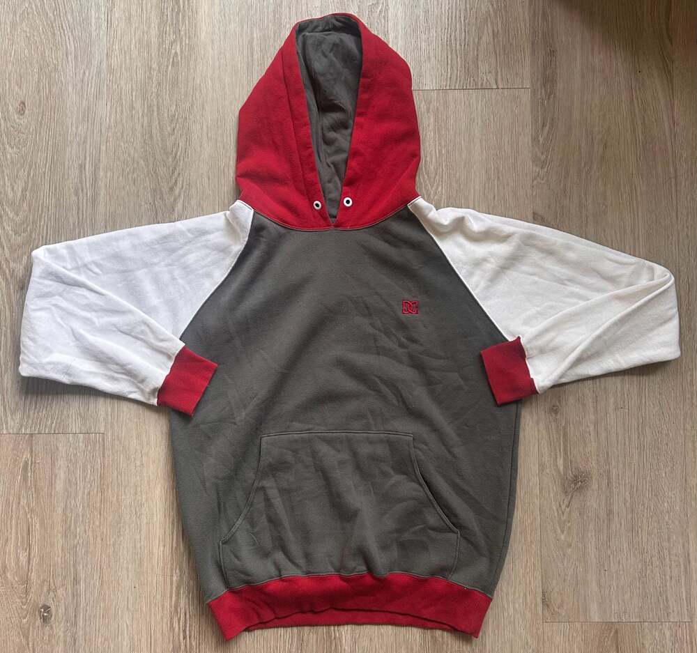 DC Shoes Colorblock Pullover Hoodie Gray White and Red